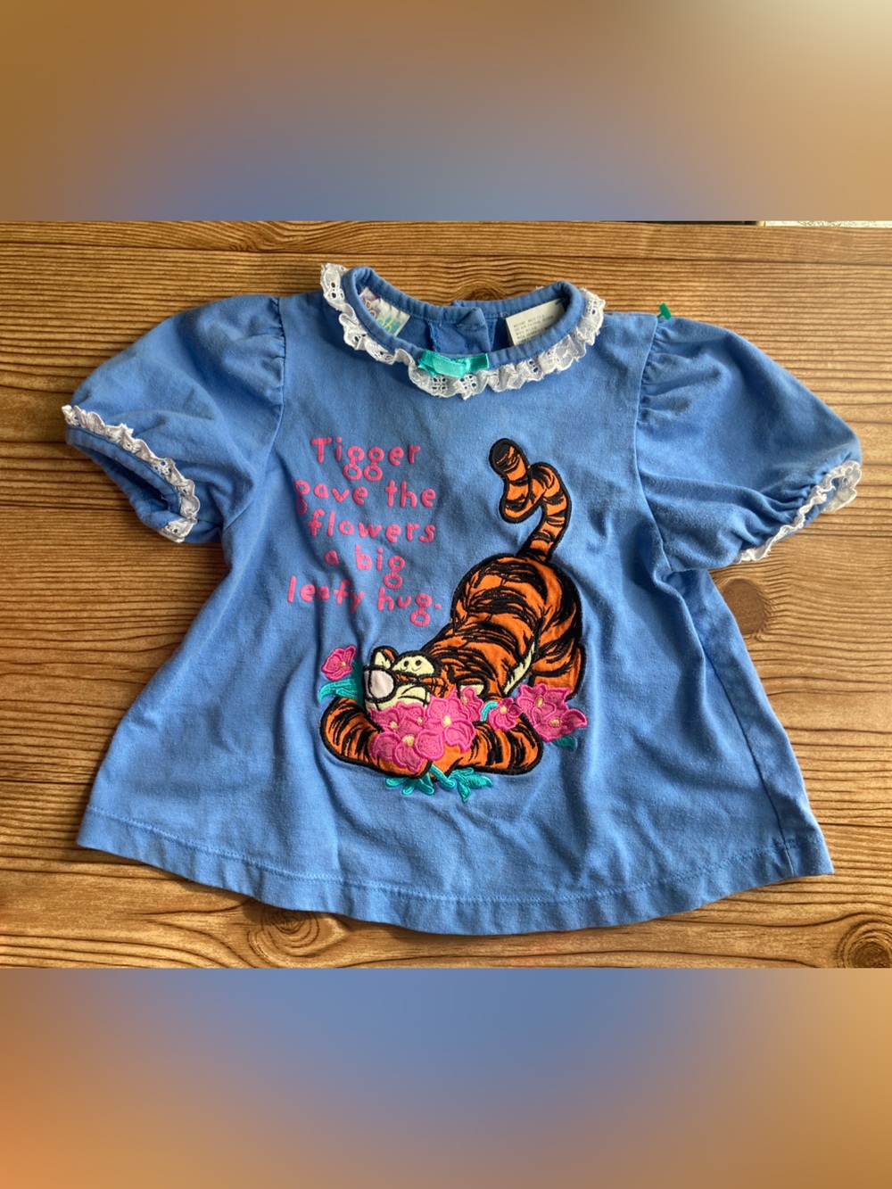Vintage Baby Girls Tigger Short Sleeve Shirt 24 Months Pooh Disney Embroidered